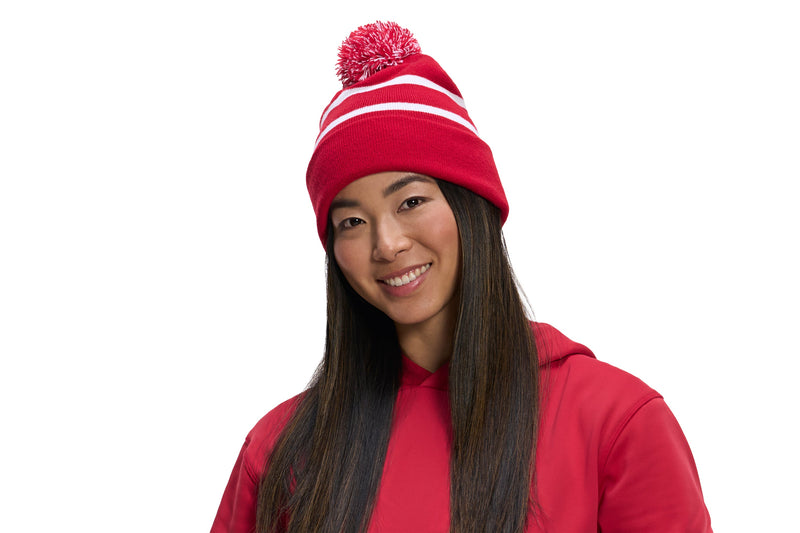 Load image into Gallery viewer, H08080 - Hat Trick - Striped Knit Cuff Toque with Pom-Pom