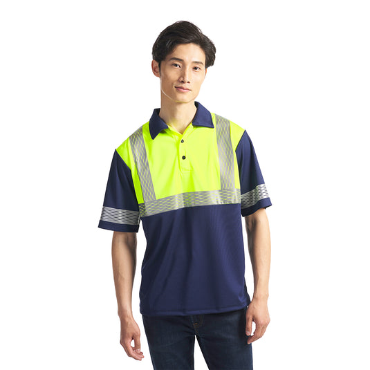 GS355 - Custom Two-toned short sleeve golf shirt with 3M reflective diamond mesh tape