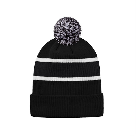 H08080 - Hat Trick - Striped Knit Cuff Toque with Pom-Pom