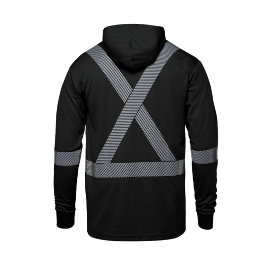 S05985 - GLOW - Long Sleeve Hi-VIS Hooded T-Shirt with Segmented Stripes