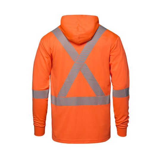 S05985 - GLOW - Long Sleeve Hi-VIS Hooded T-Shirt with Segmented Stripes