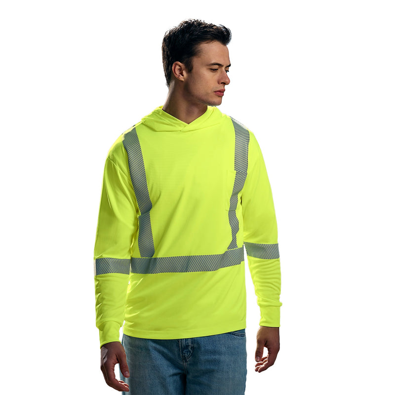 Load image into Gallery viewer, S05985 - GLOW - Long Sleeve Hi-VIS Hooded T-Shirt with Segmented Stripes
