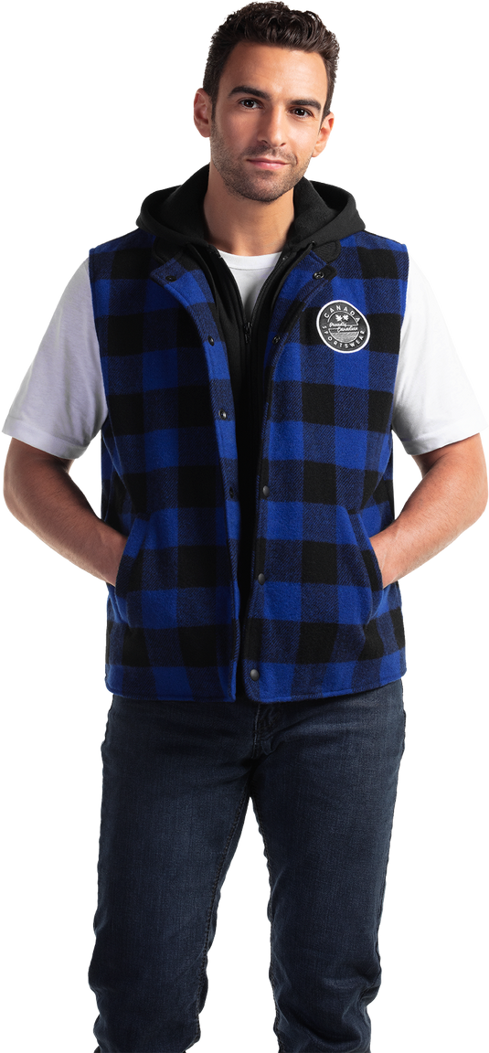 VT155 - Custom Wool plaid vest with fleece fooler & hood