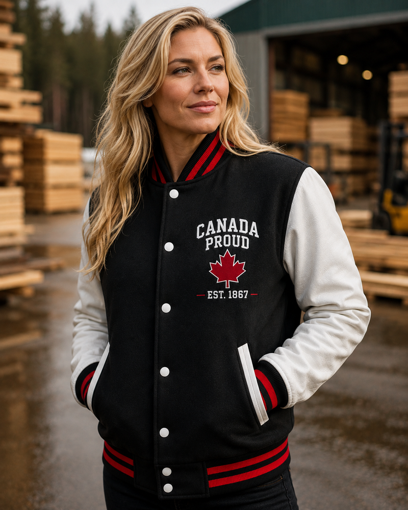 Chargez l'image dans la visionneuse de la galerie, JK382CP - Blouson Universitaire Melton/Cuir Canada Proud pour Adulte
